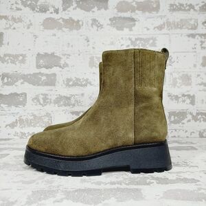 NEW Vince Camuto Green Leather Neframes Zipper Block Heel Ankle Boots W34